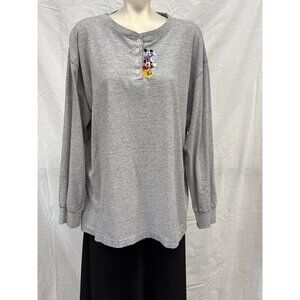 Vintage Disney Mickey Unlimited‎ Gray Long Sleeve Henley Shirt Embroidered